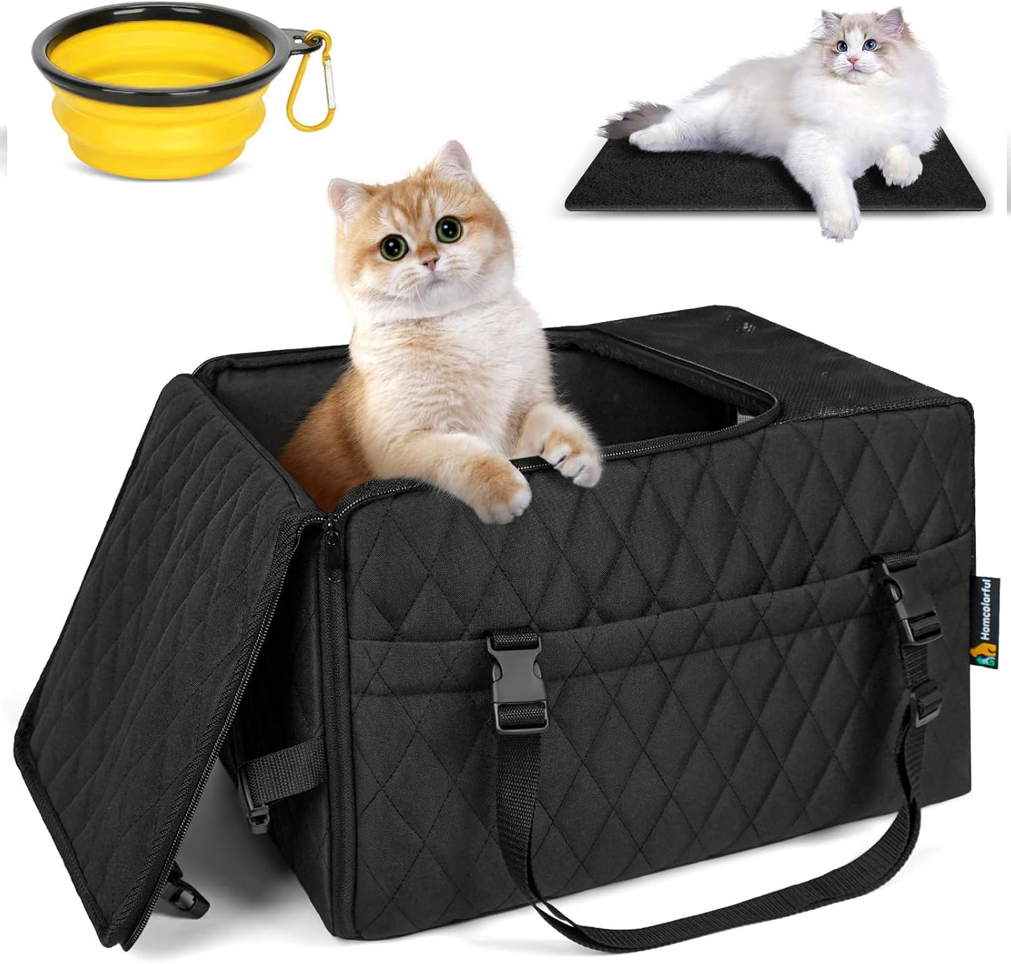 Soft Cat Dog Carrier for Small and Medium Pets with Safety Zippers and Foldable Bowl