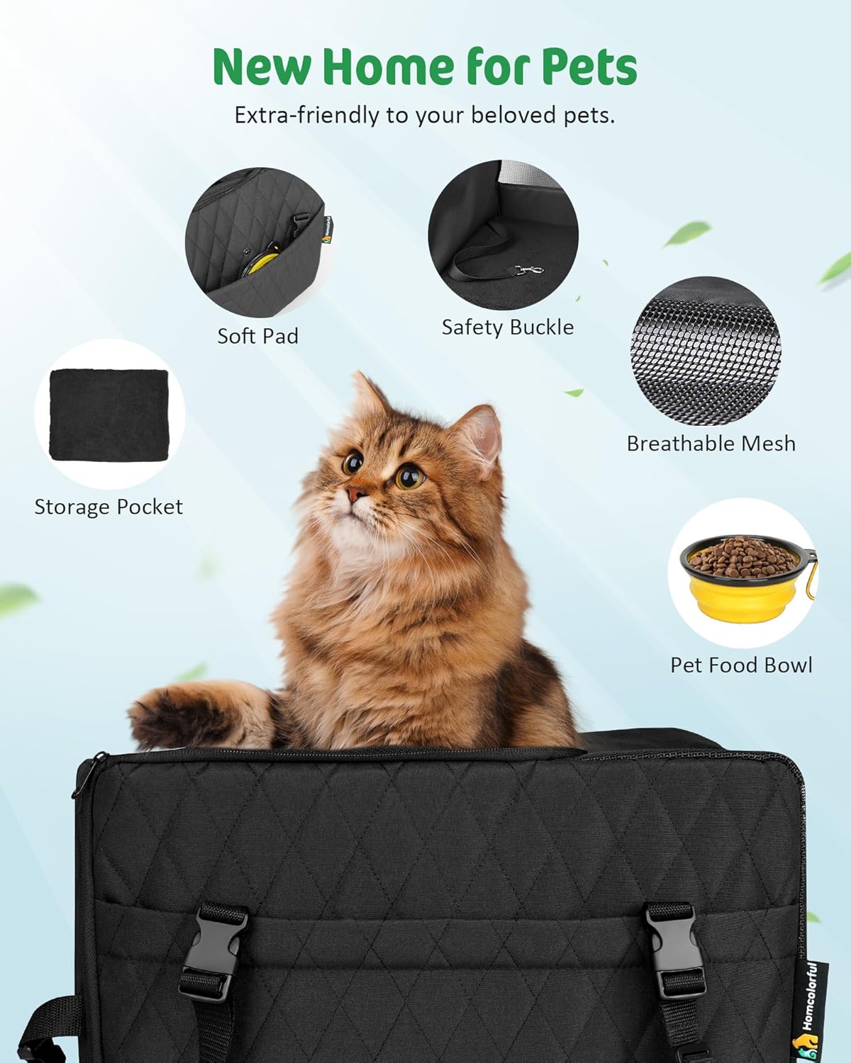 Soft Cat Dog Carrier for Small and Medium Pets with Safety Zippers and Foldable Bowl