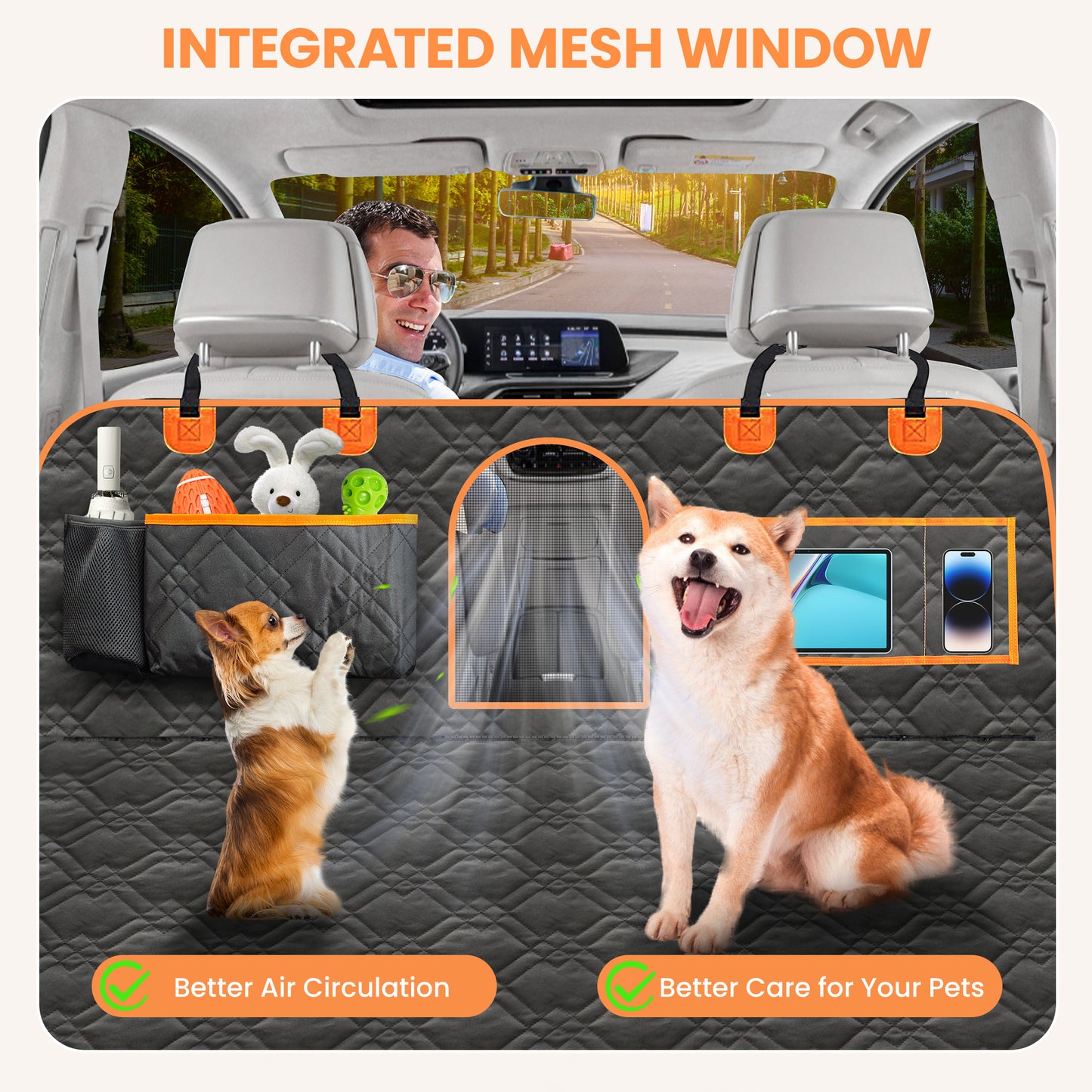 Back Seat Extender for Dogs, Dog Car Seat Cover with Hard Bottom