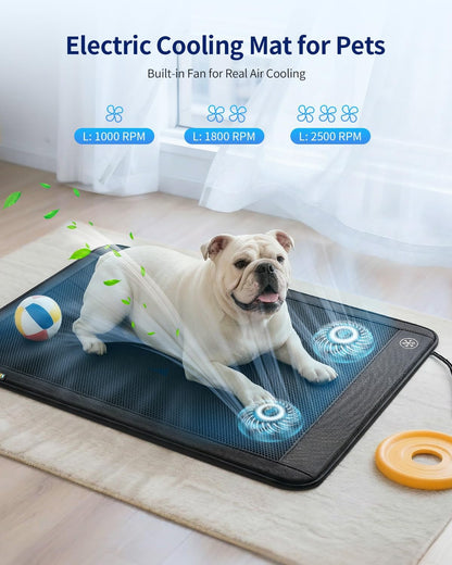 Electric Dog Cooling Mat, 30"x24" Pet Cooling Mat Indoor with Fan for Dogs and Cats, 3 Cooling Levels, Non-Slip Chill Pad for Dogs & Cats from 22–55 lbs, No Water or Refrigeration Needed