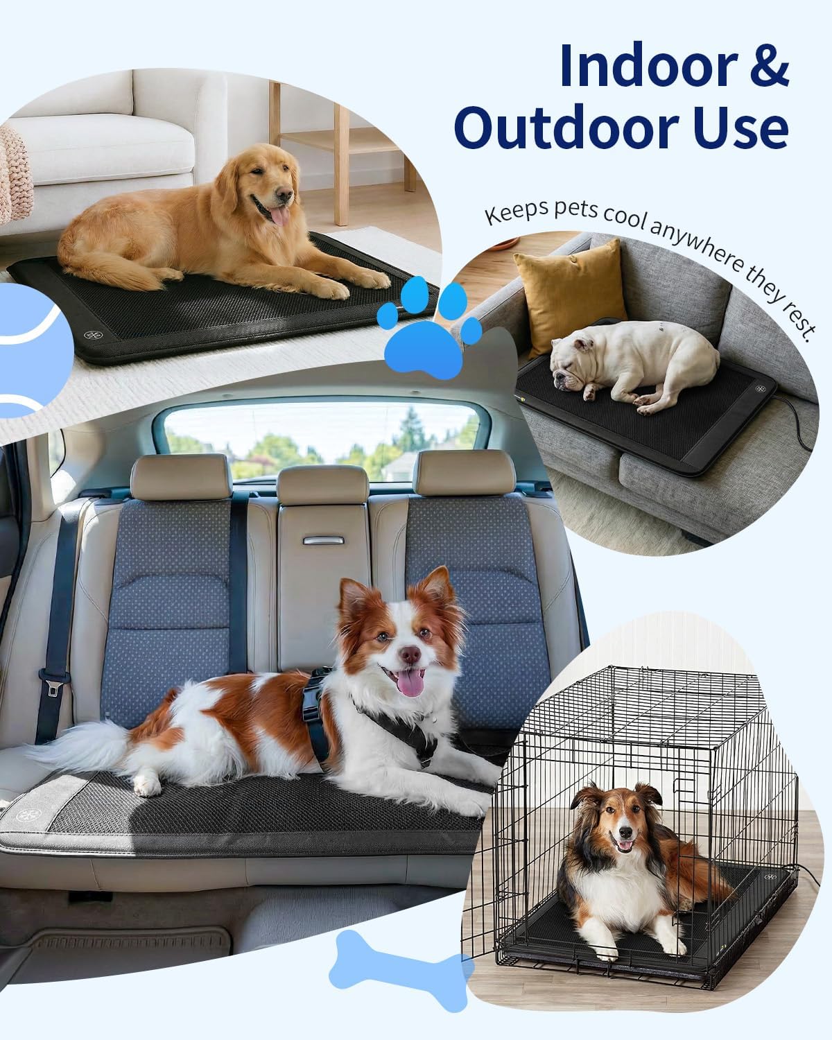 Electric Dog Cooling Mat, 30"x24" Pet Cooling Mat Indoor with Fan for Dogs and Cats, 3 Cooling Levels, Non-Slip Chill Pad for Dogs & Cats from 22–55 lbs, No Water or Refrigeration Needed
