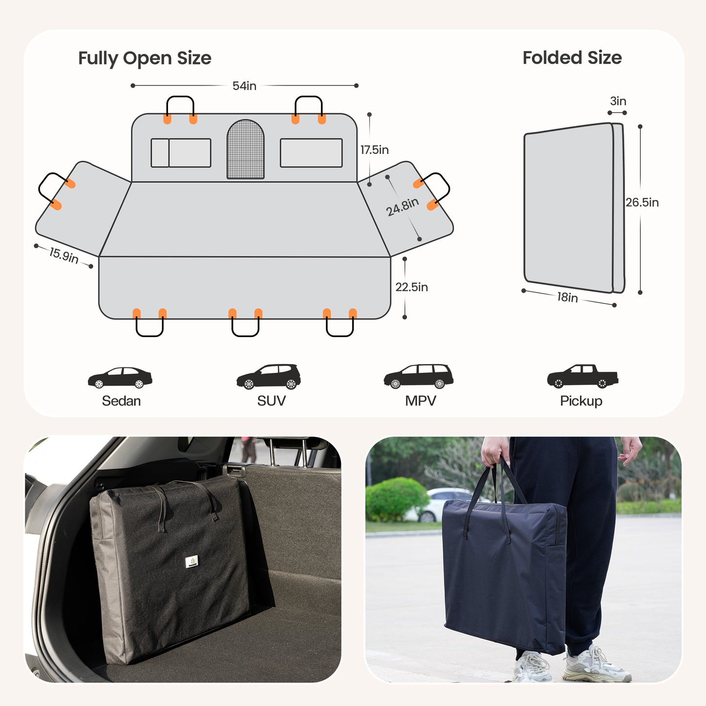 Back Seat Extender for Dogs, Dog Car Seat Cover with Hard Bottom
