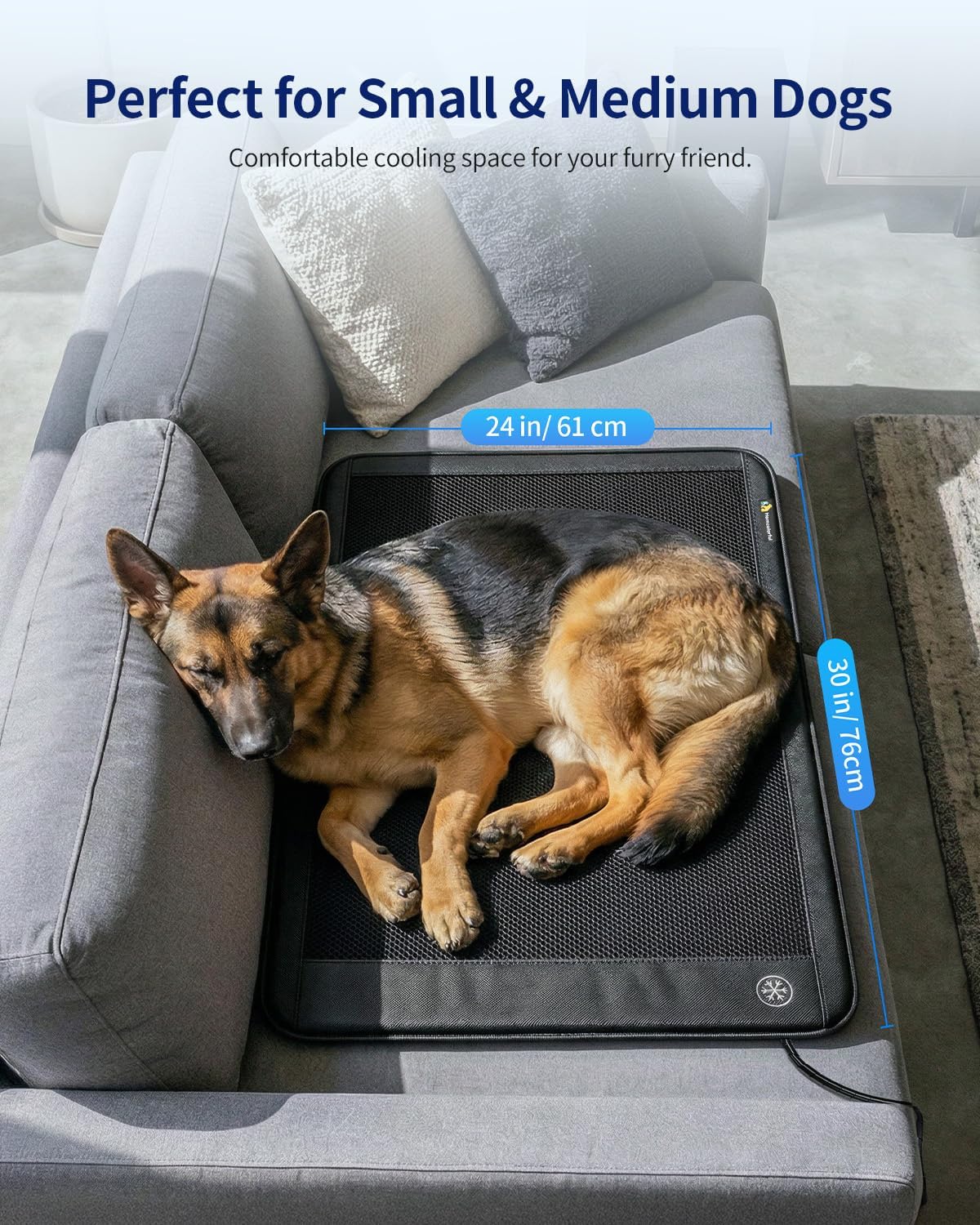 Electric Dog Cooling Mat, 30"x24" Pet Cooling Mat Indoor with Fan for Dogs and Cats, 3 Cooling Levels, Non-Slip Chill Pad for Dogs & Cats from 22–55 lbs, No Water or Refrigeration Needed