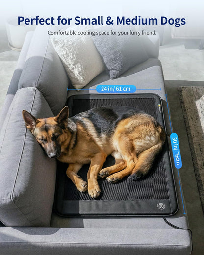Electric Dog Cooling Mat, 30"x24" Pet Cooling Mat Indoor with Fan for Dogs and Cats, 3 Cooling Levels, Non-Slip Chill Pad for Dogs & Cats from 22–55 lbs, No Water or Refrigeration Needed